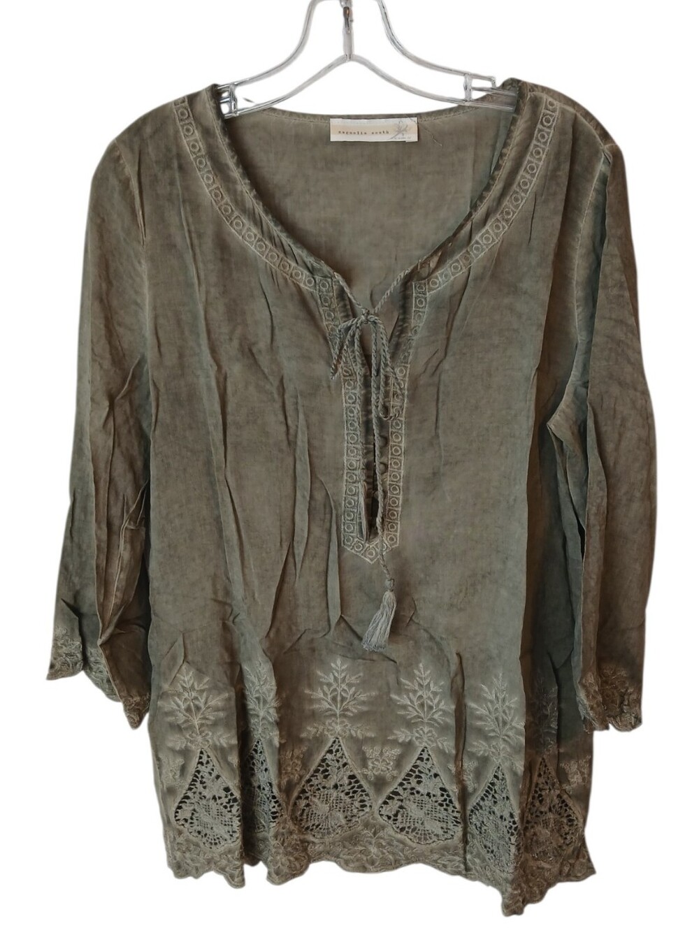 Magnolia South Green Boho Peasant Top Size Large